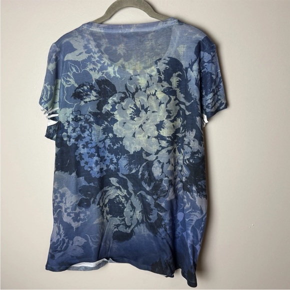 Coldwater Creek Top Plus Size 1X Blouse Short Sleeves Floral Blue Green Casual - Picture 3 of 7